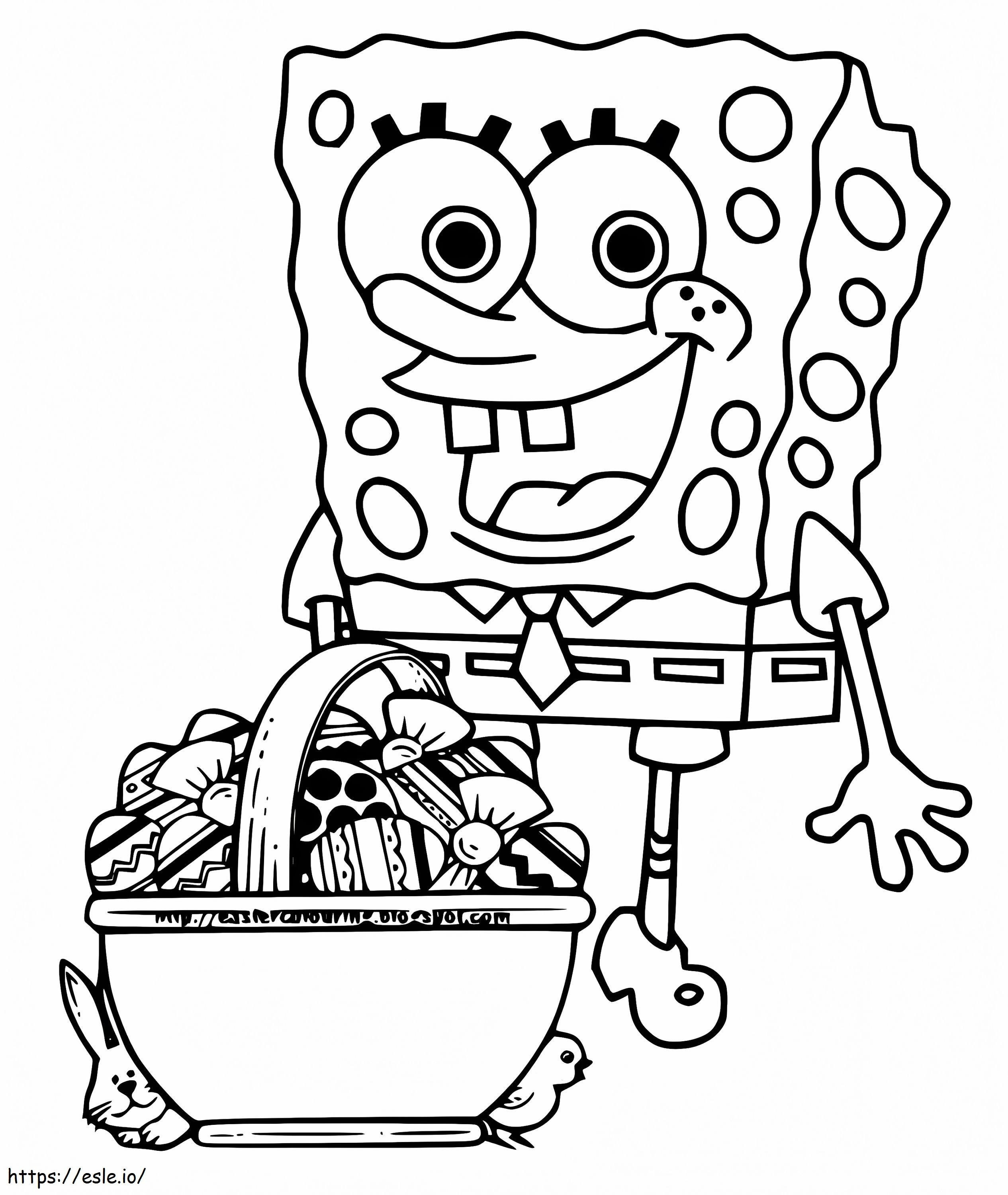 Spongebob con il cestino di Pasqua da colorare