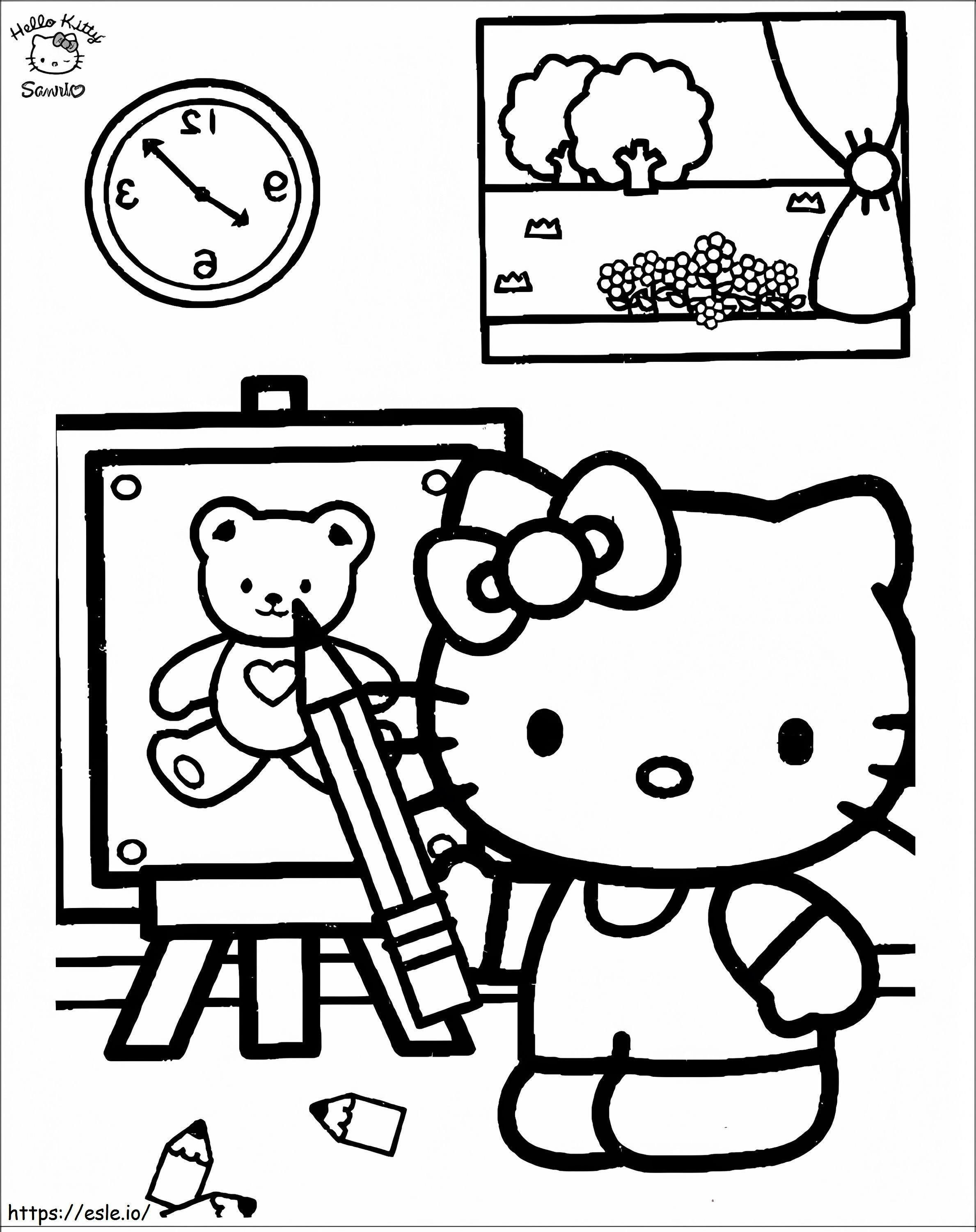 Coloriage Hello Kitty dessine un ours en peluche à imprimer dessin