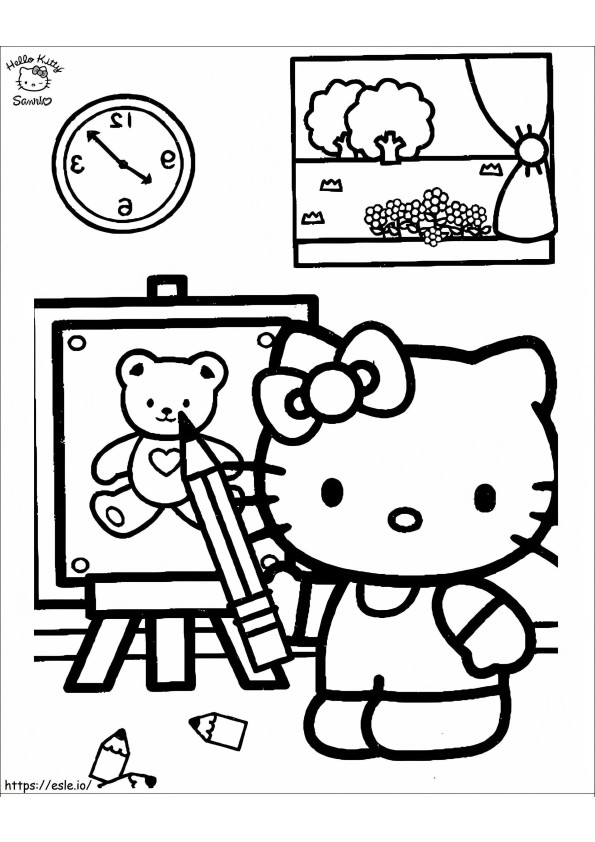 Hello Kitty Piirrä nalle värityskuva