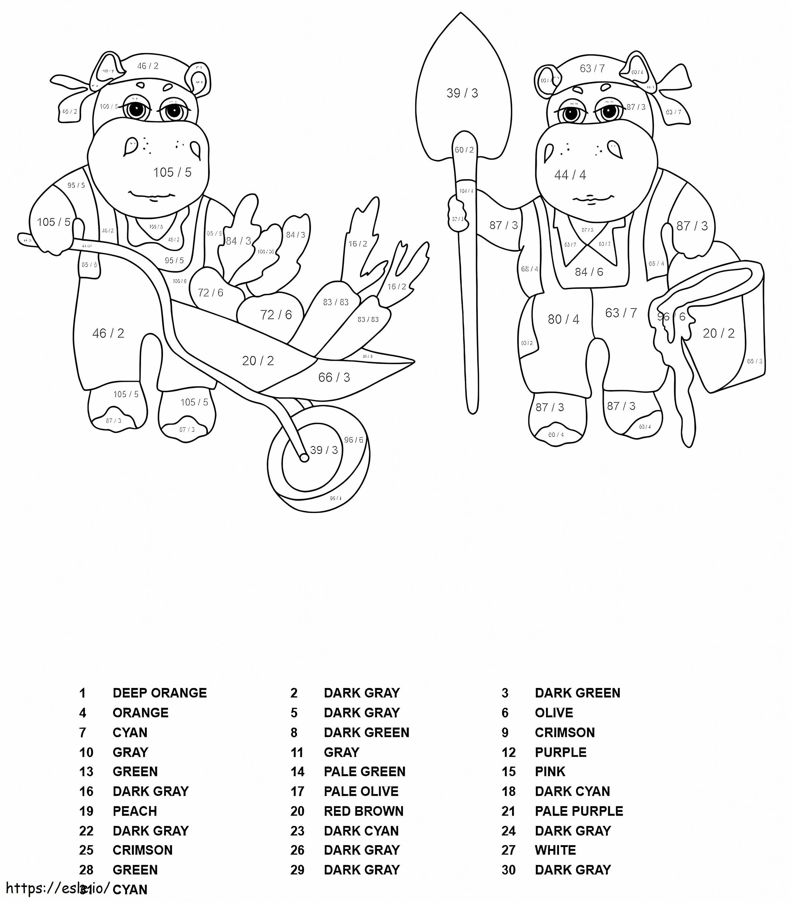 Hippos Division Color By Number coloring page