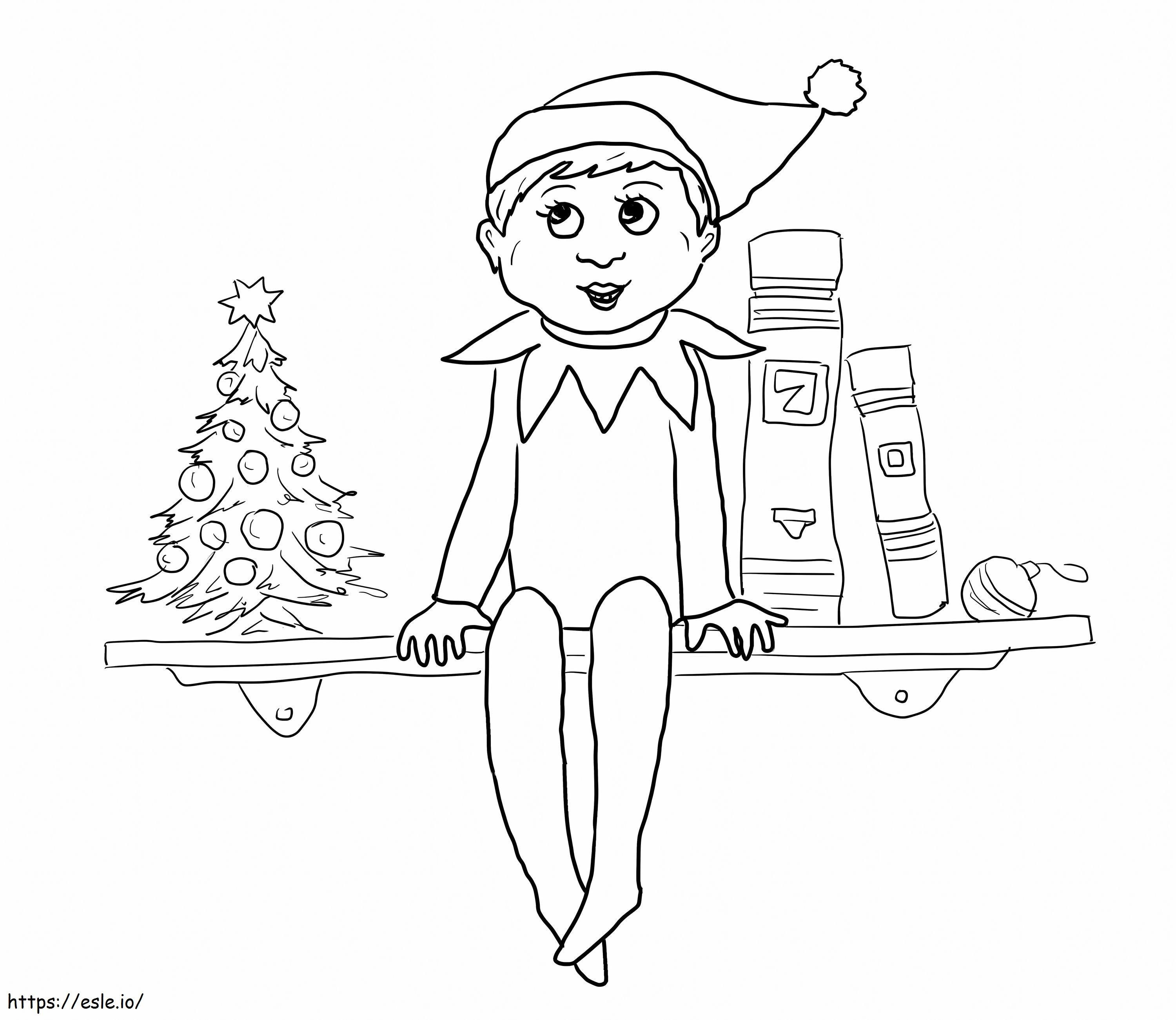 Coloriage Joyeux elfe sur l'étagère à imprimer dessin
