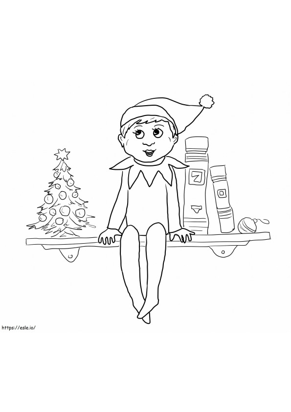Coloriage Joyeux elfe sur l'étagère à imprimer dessin