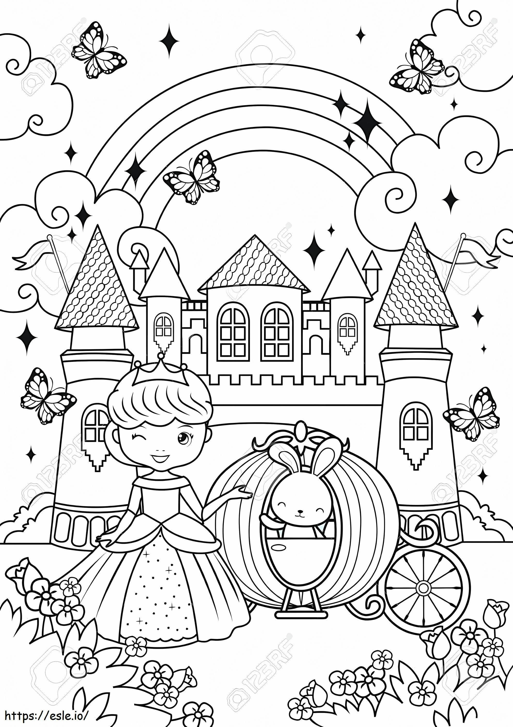 Drăguță prințesă și iepuraș în castelul magic de colorat
