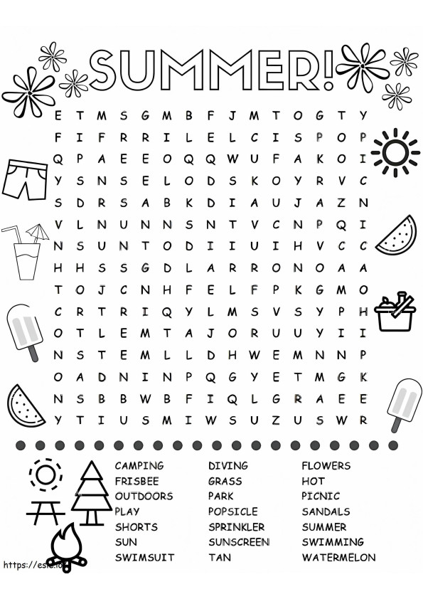Coloriage Puzzle de recherche de mots d'été à imprimer dessin
