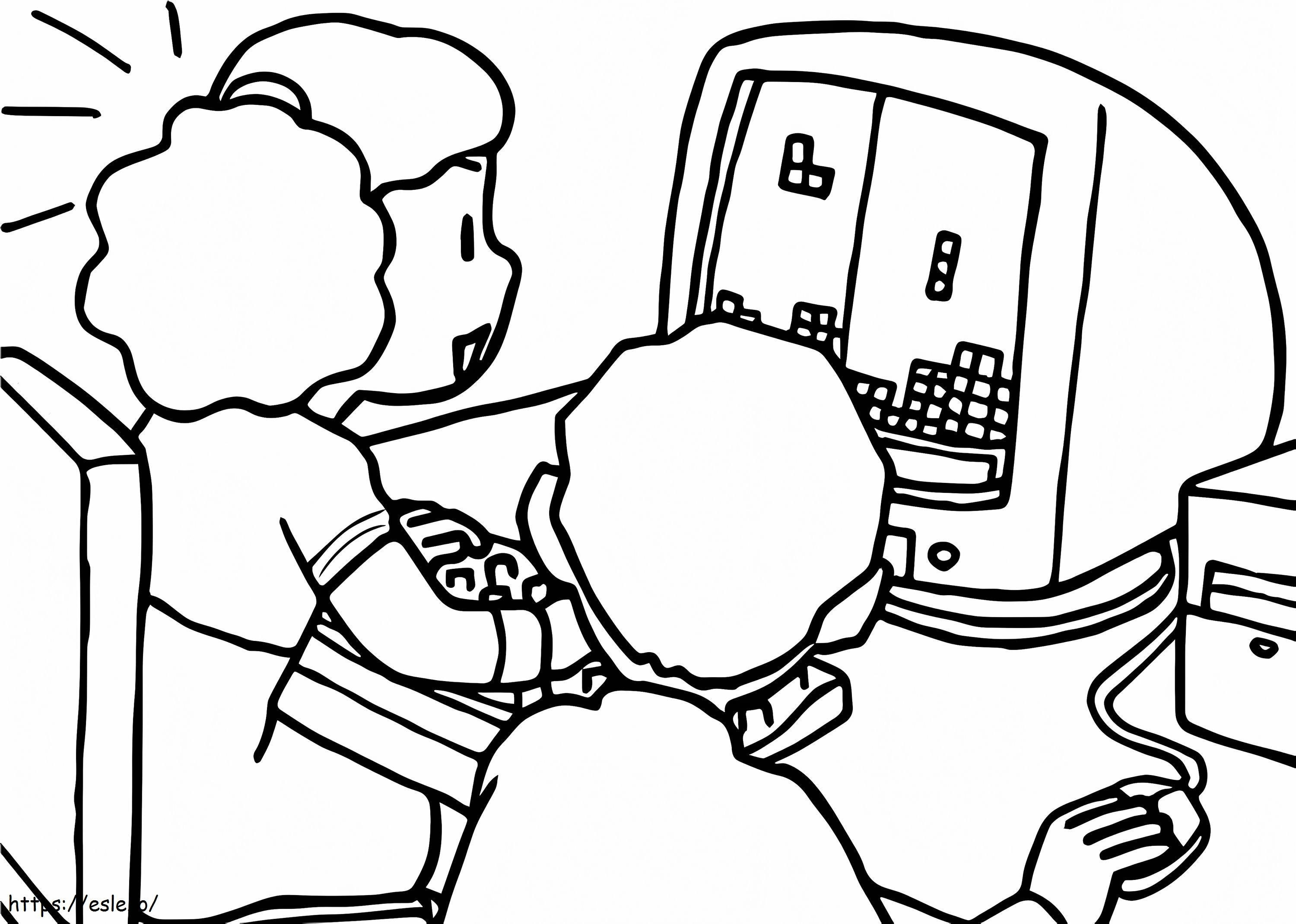 Crianças brincando no computador para colorir