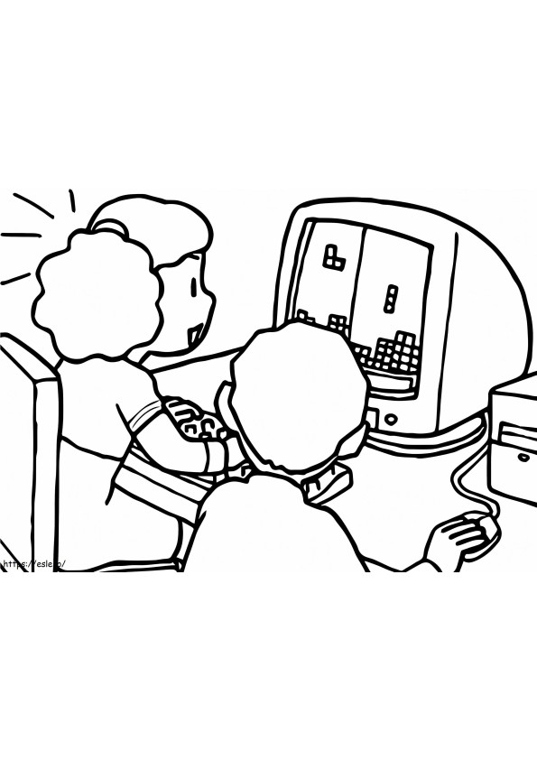 Coloriage Enfants jouant sur ordinateur à imprimer dessin