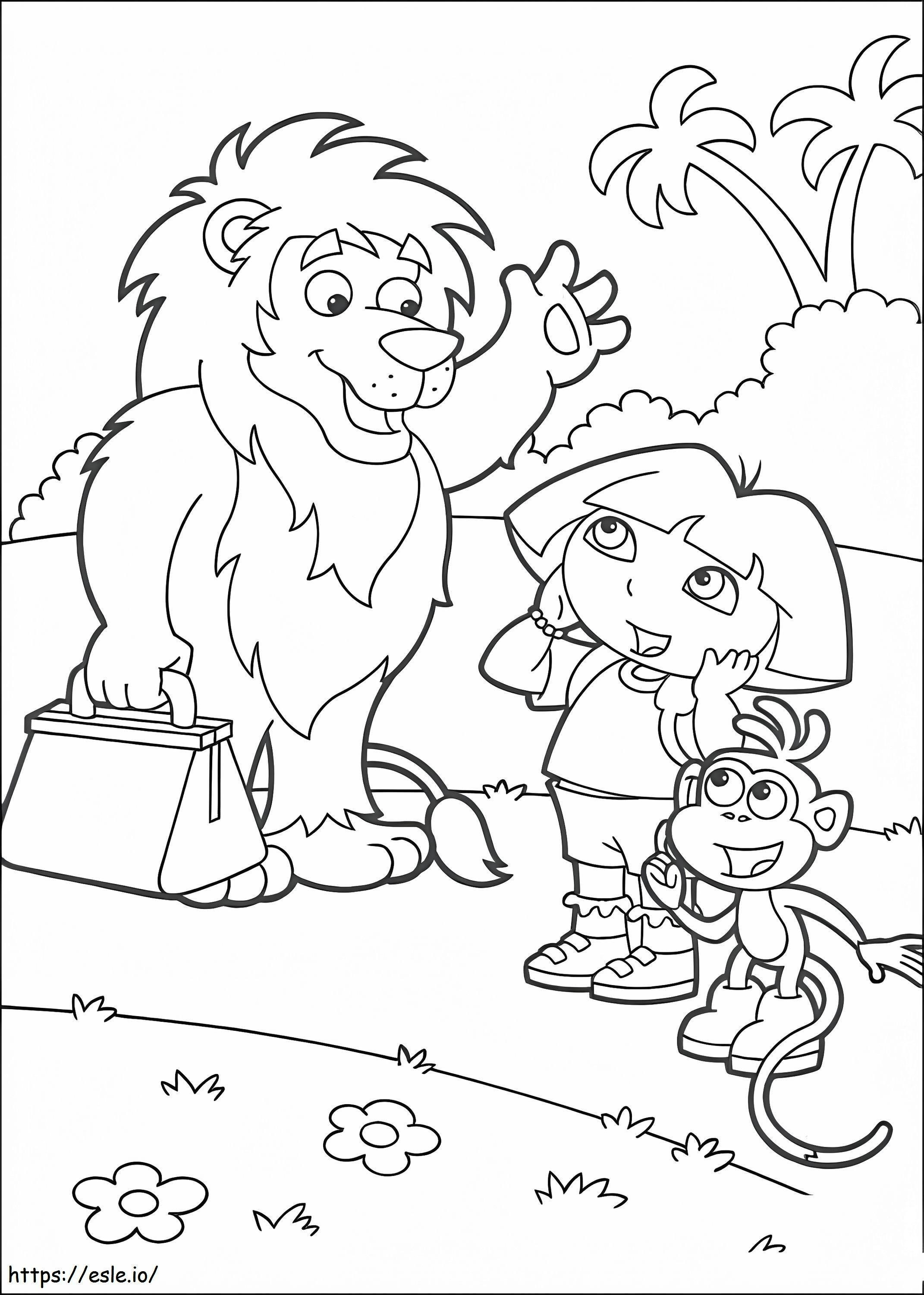Coloriage Dora Lion et bottes à imprimer dessin