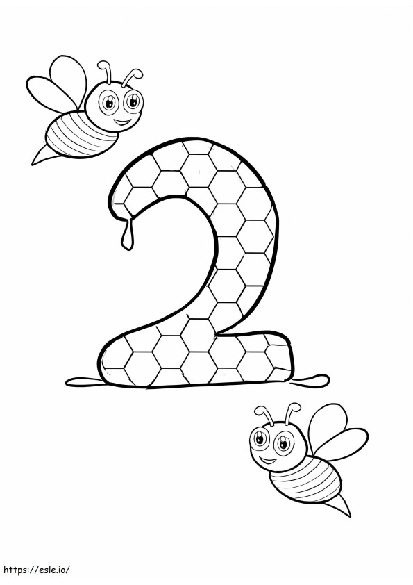 Número 2 e duas abelhas para colorir
