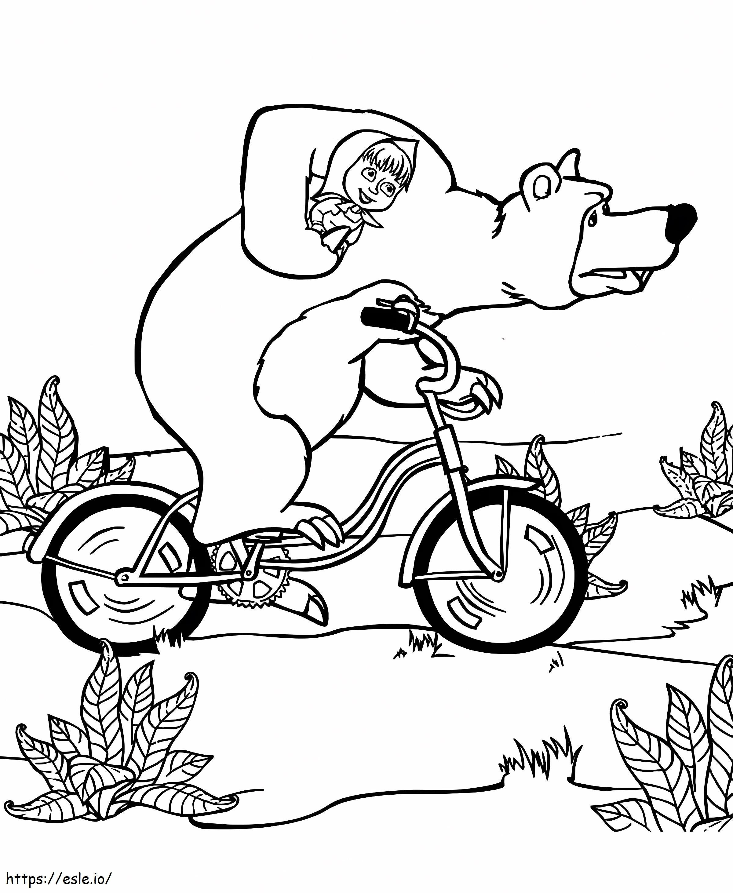 Masha andando de bicicleta com urso para colorir para colorir