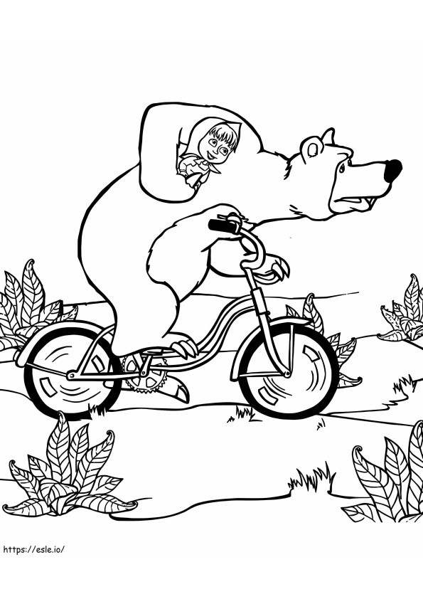 クマと自転車に乗るマーシャ ぬり絵 ぬりえ - 塗り絵