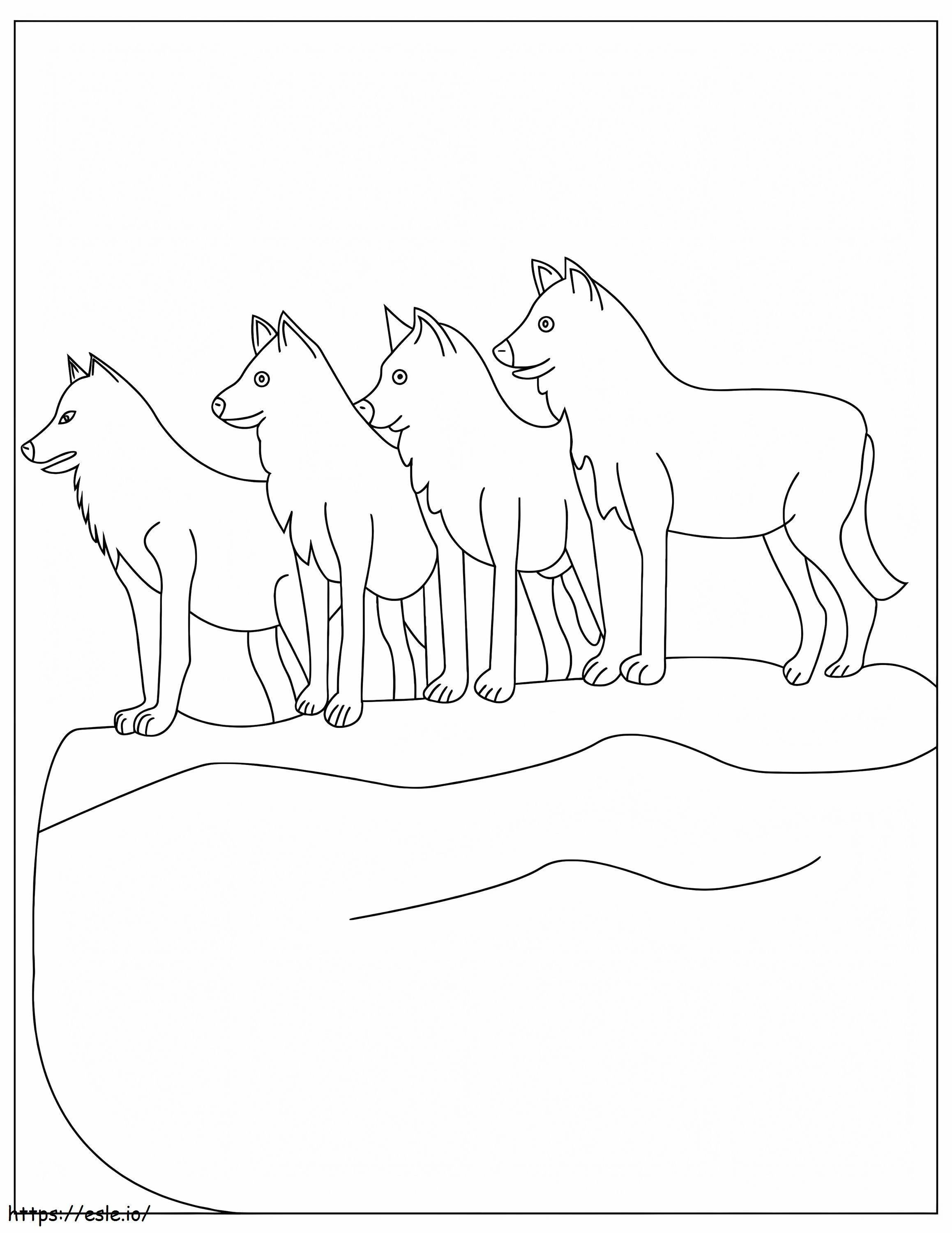 四匹の狼 ぬりえ - 塗り絵