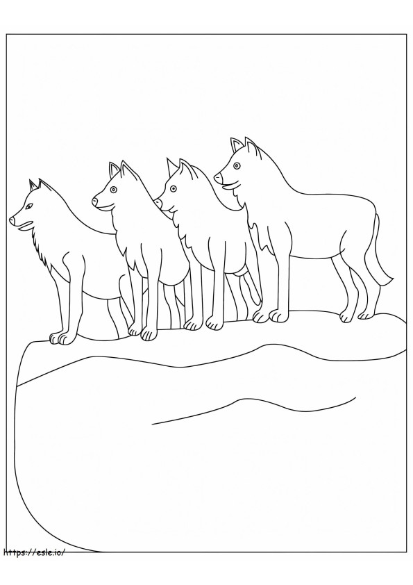 Quattro lupi da colorare