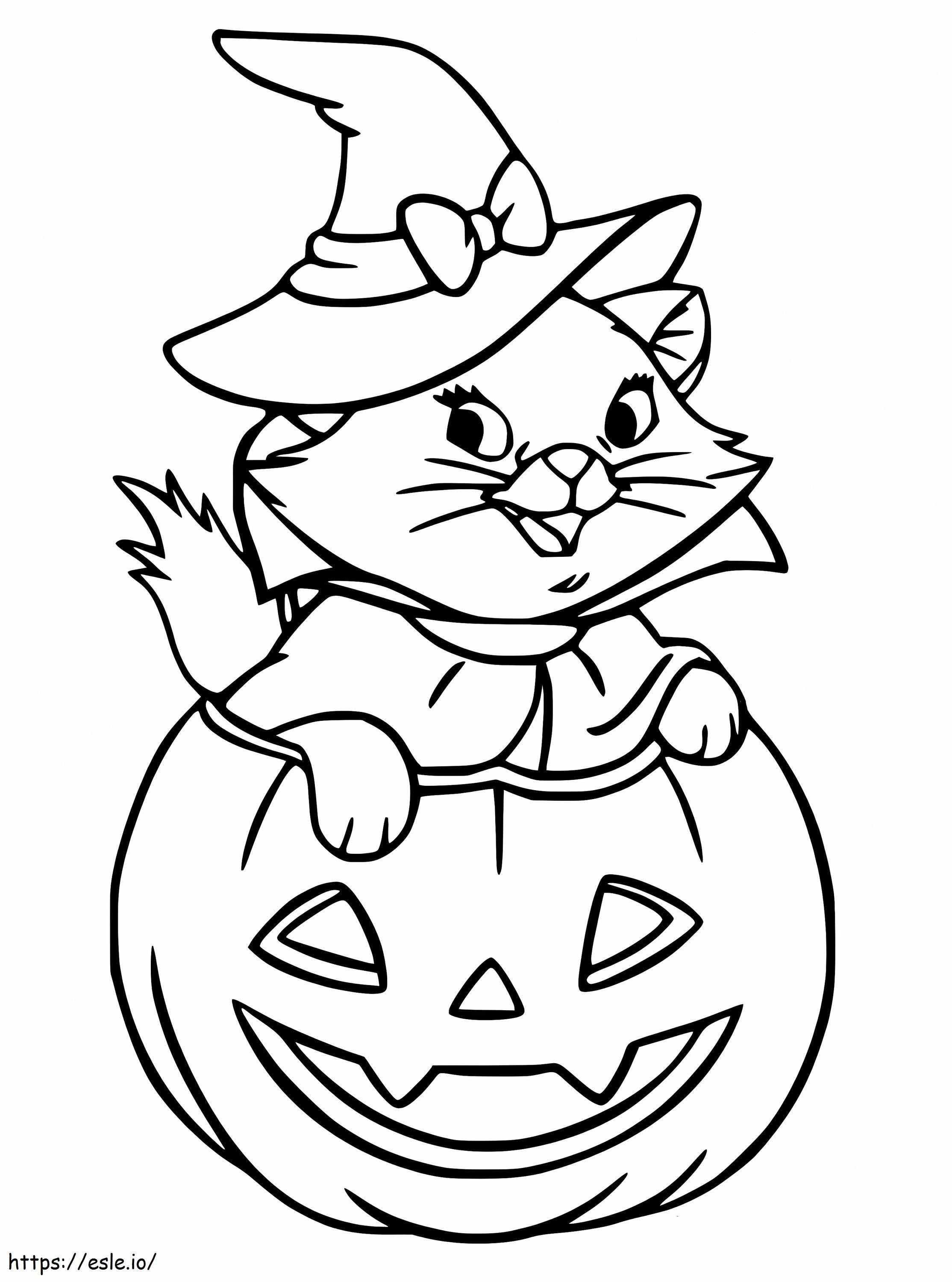 Coloriage Chat d'Halloween en citrouille à imprimer dessin