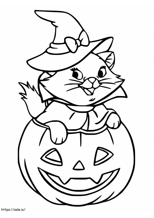 Coloriage Chat d'Halloween en citrouille à imprimer dessin