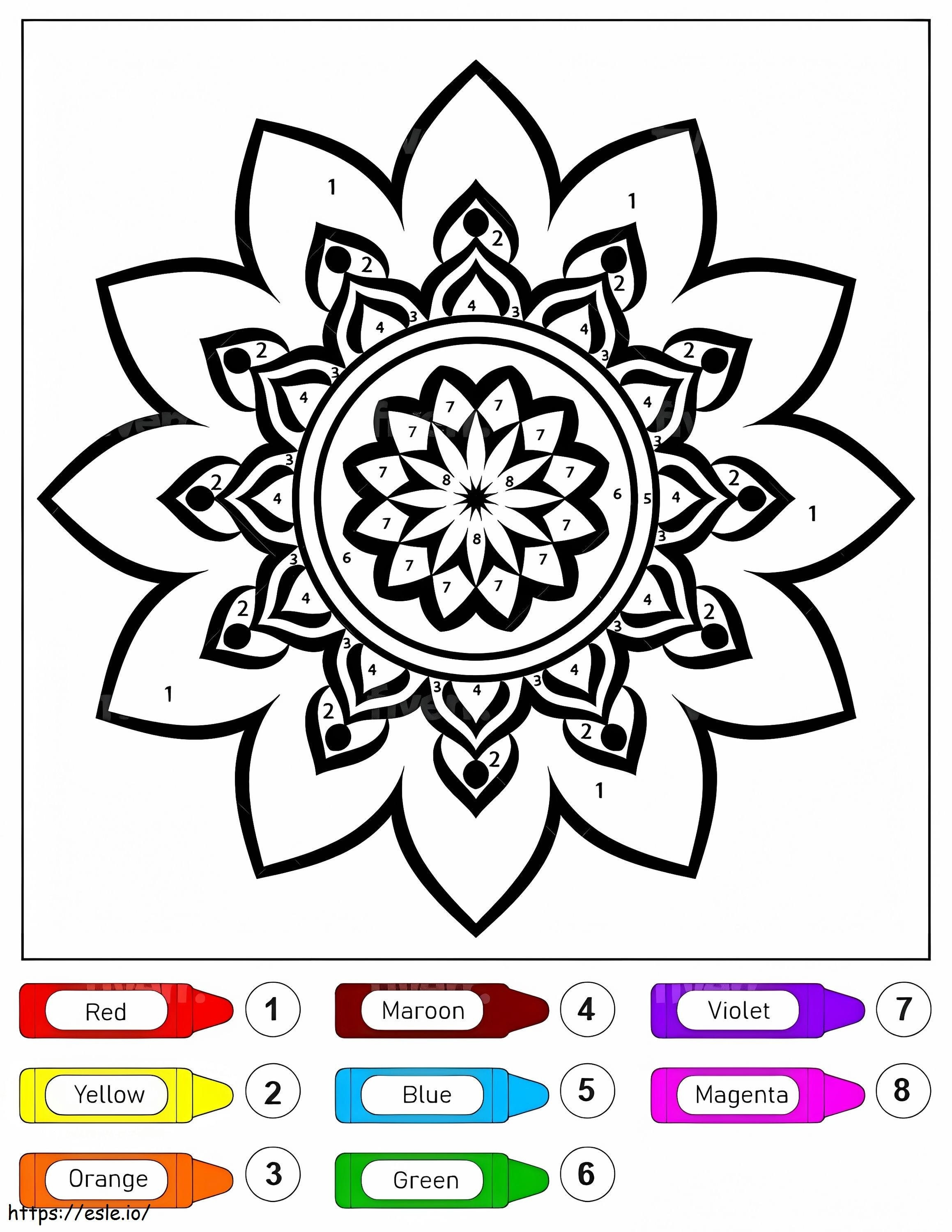 Coloriage Incroyable mandala de fleurs pour enfants, couleur par numéro à imprimer dessin