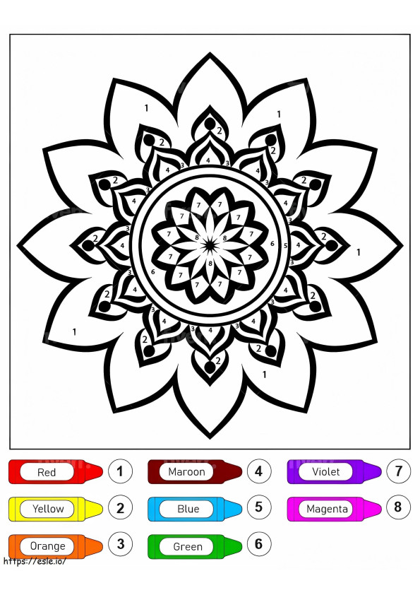 Mandala de flores incrível para crianças, cor por número para colorir