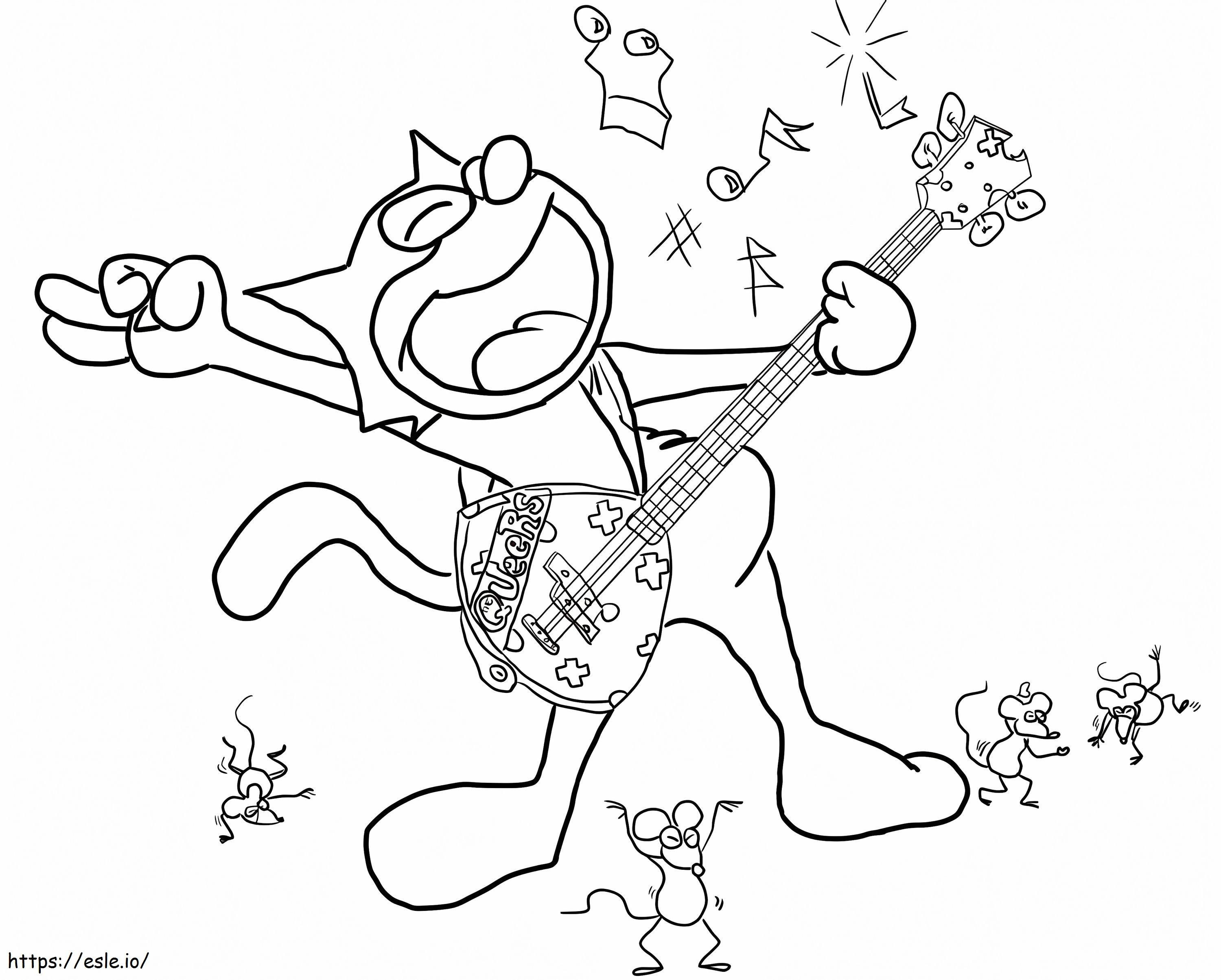 Pisica Felix cântând la chitară de colorat