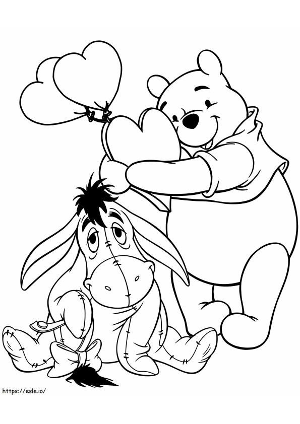 Fofo Pooh e Bisonho com balão para colorir