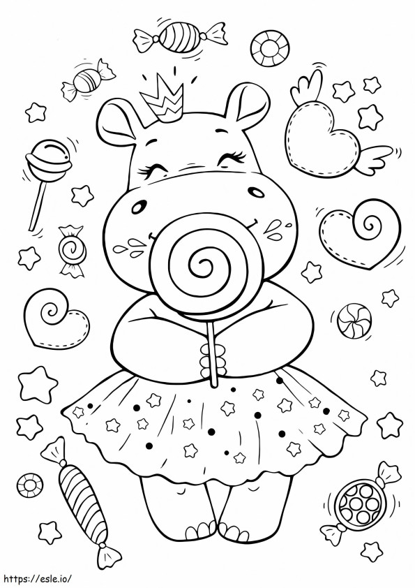 Princesa Hipopótamo Kawaii para colorir