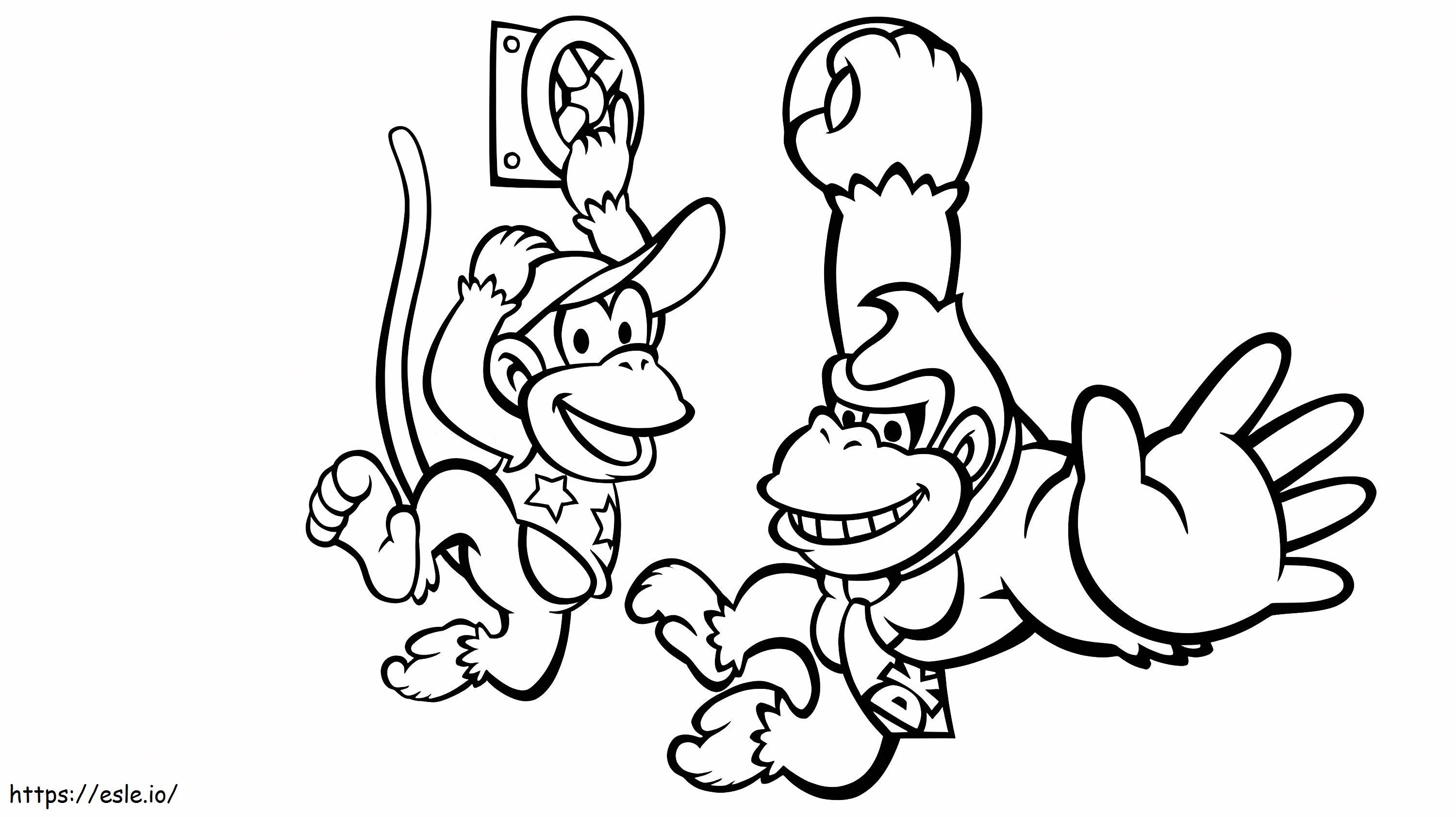 Keledai Kong dan Diddy Kong Gambar Mewarnai