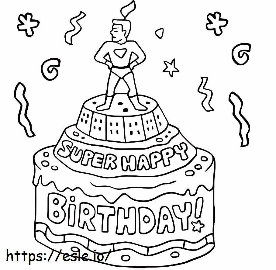誕生日ケーキに乗るスーパーマン ぬりえ - 塗り絵