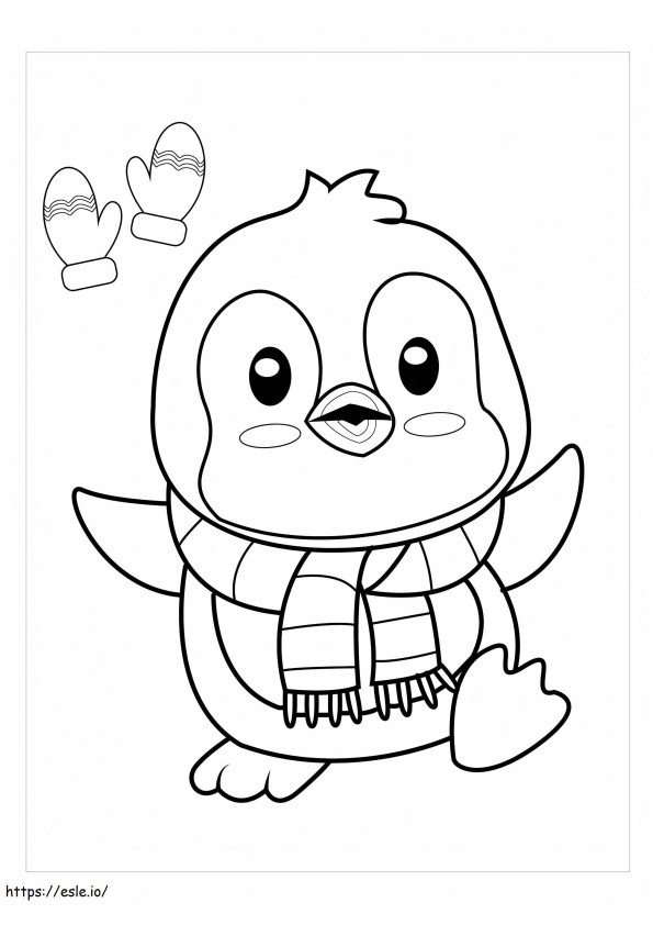 Kawaii Penguin In Winter coloring page