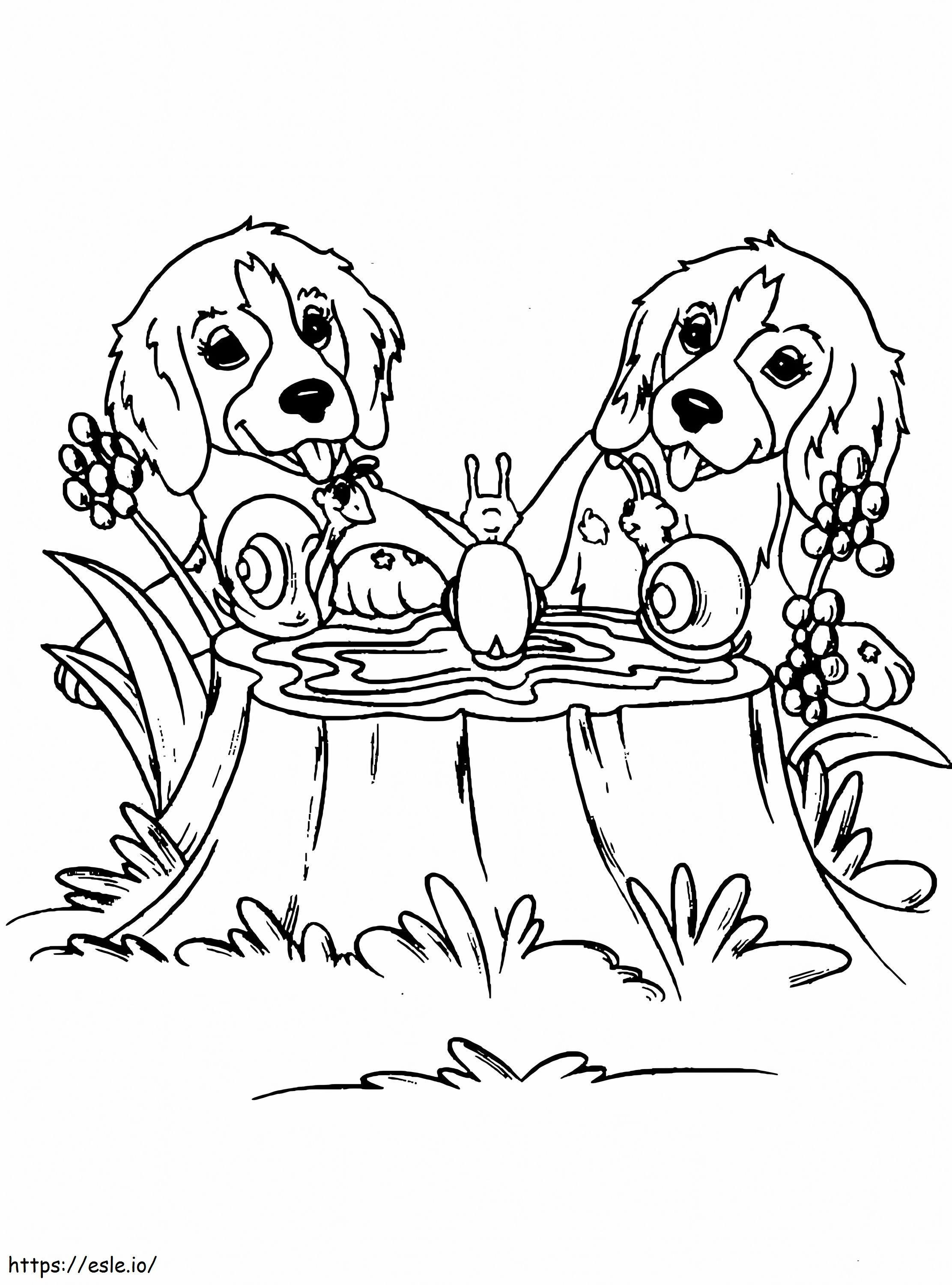 Double Dog With Snails coloring page