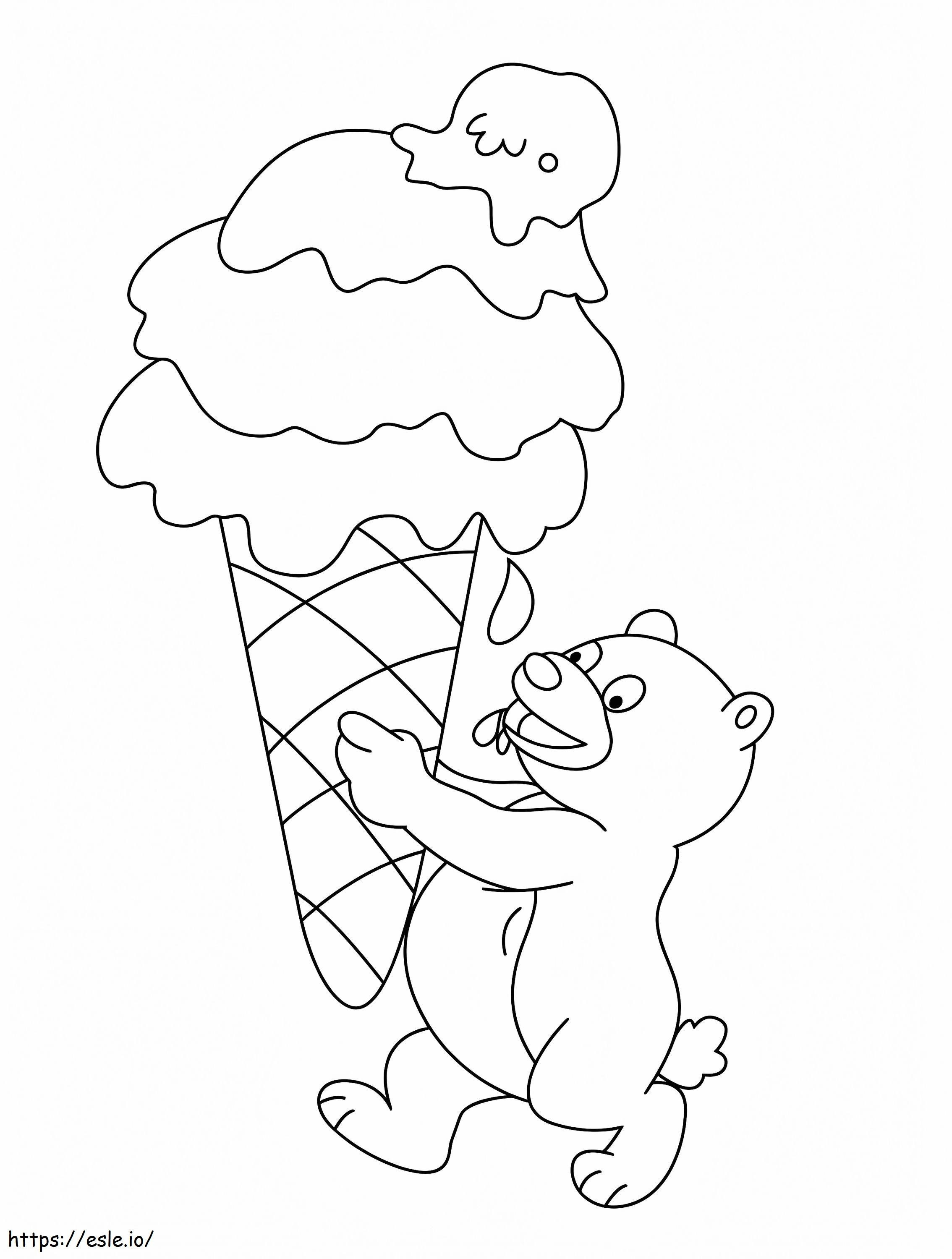 Karhu ison jäätelön kanssa värityskuva