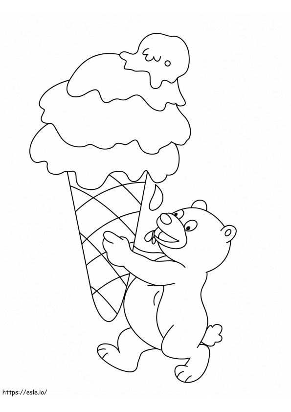Karhu ison jäätelön kanssa värityskuva