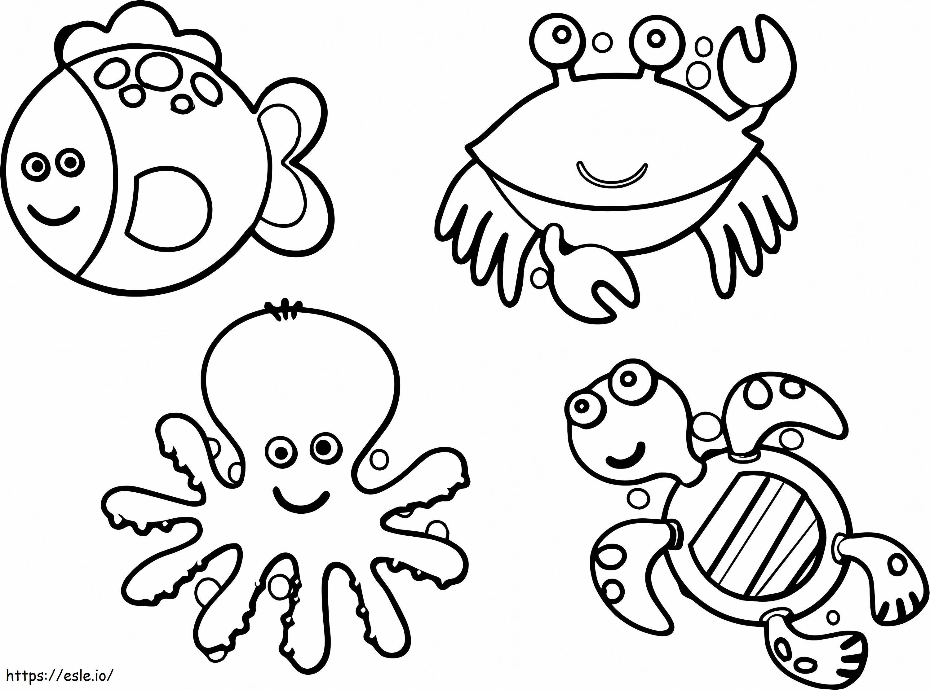 Coloriage Quatre animaux marins à imprimer dessin