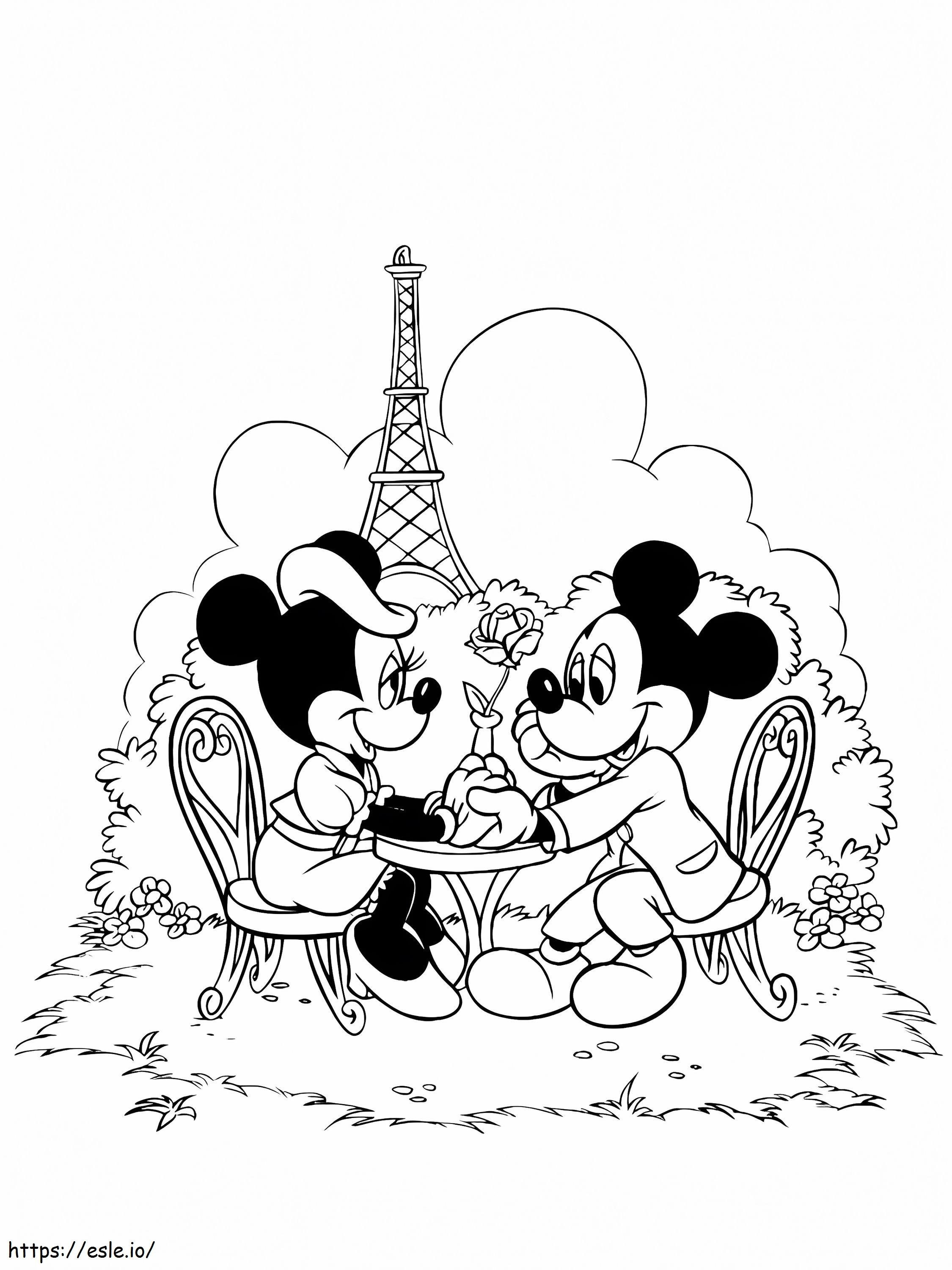 Topolino e Minnie nella città di Parigi da colorare