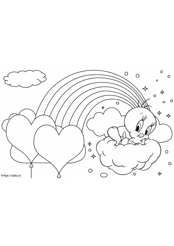 Coloriage Tweety oiseau et arc-en-ciel à imprimer dessin