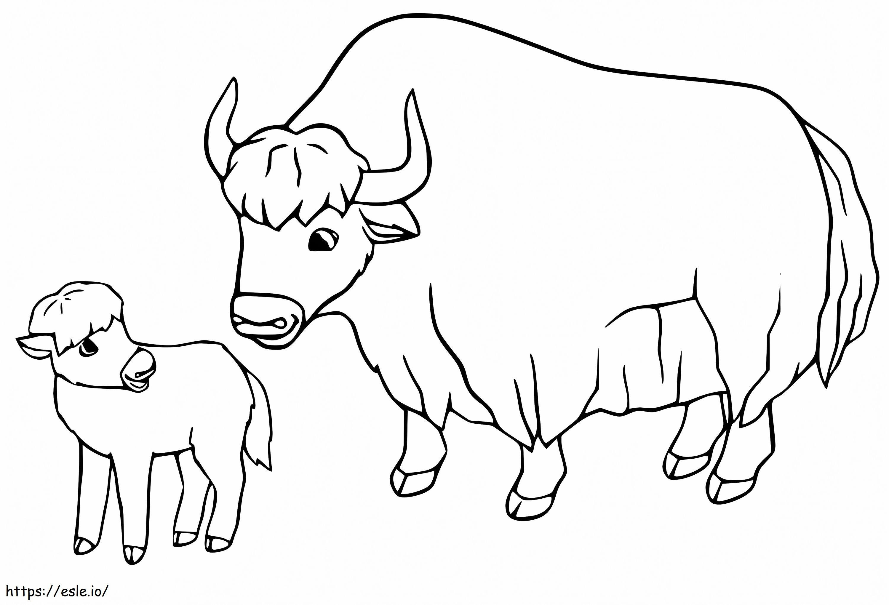 Madre y bebé yak para colorear