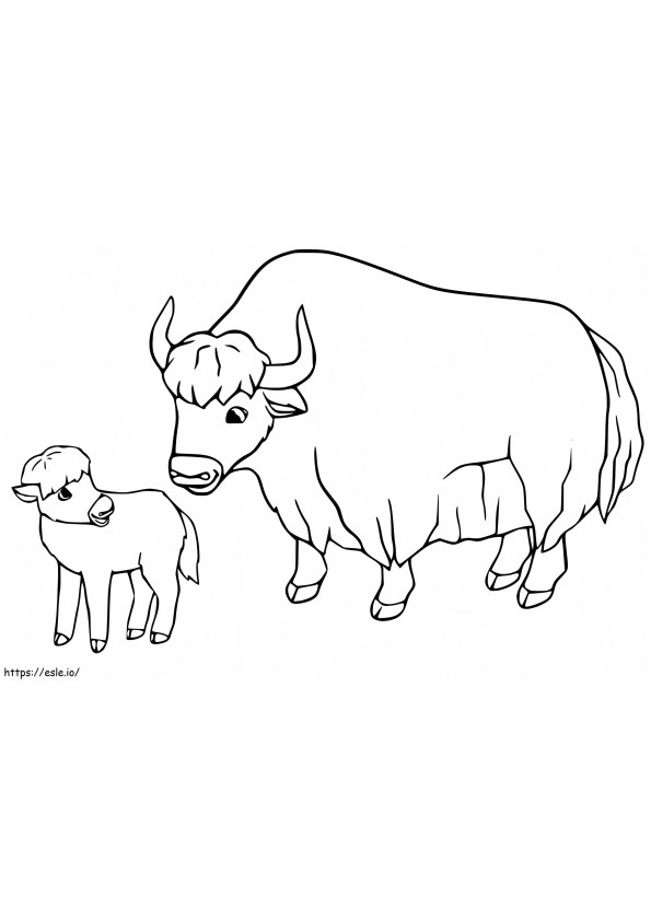 Madre y bebé yak para colorear