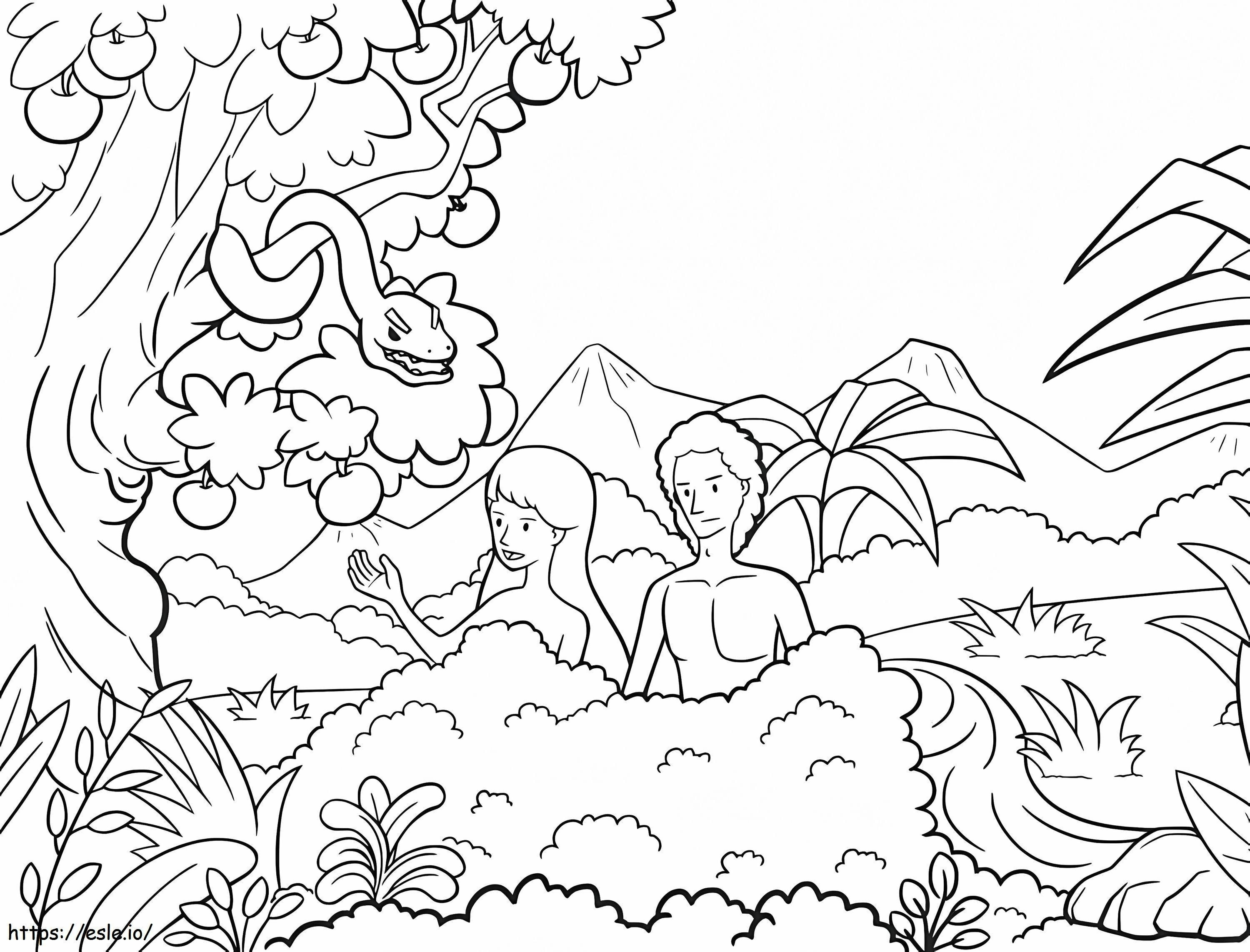 Adam And Eve Tempted By The Serpent coloring page