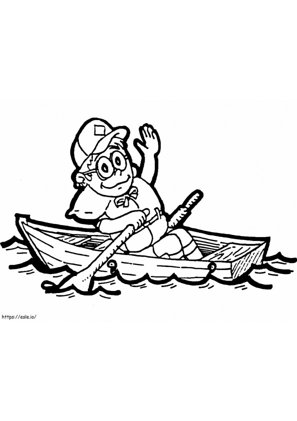 ボートを漕ぐ少年 ぬりえ - 塗り絵