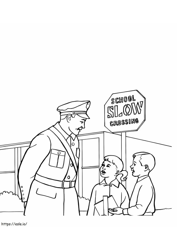 Police And Two Children coloring page