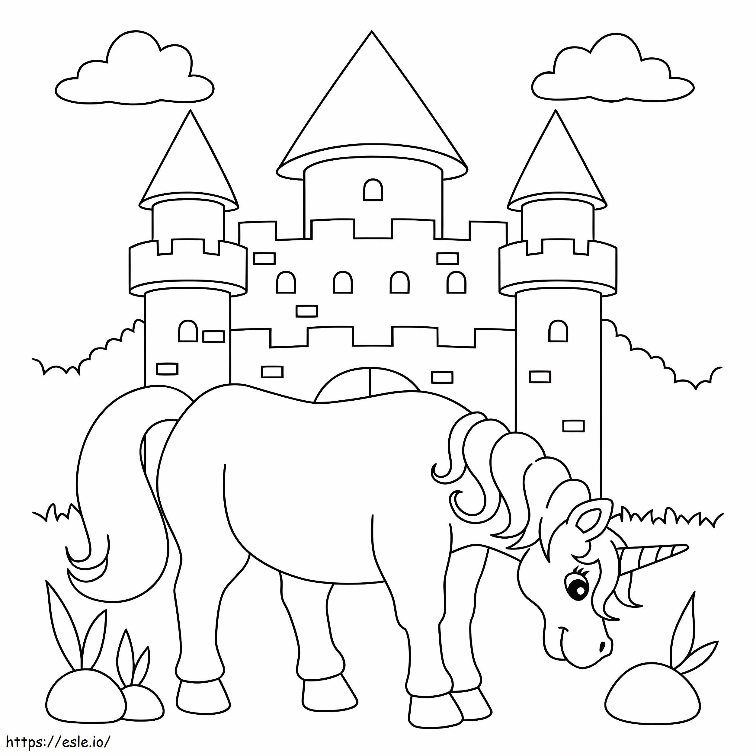 Fat Unicorn With Castle coloring page