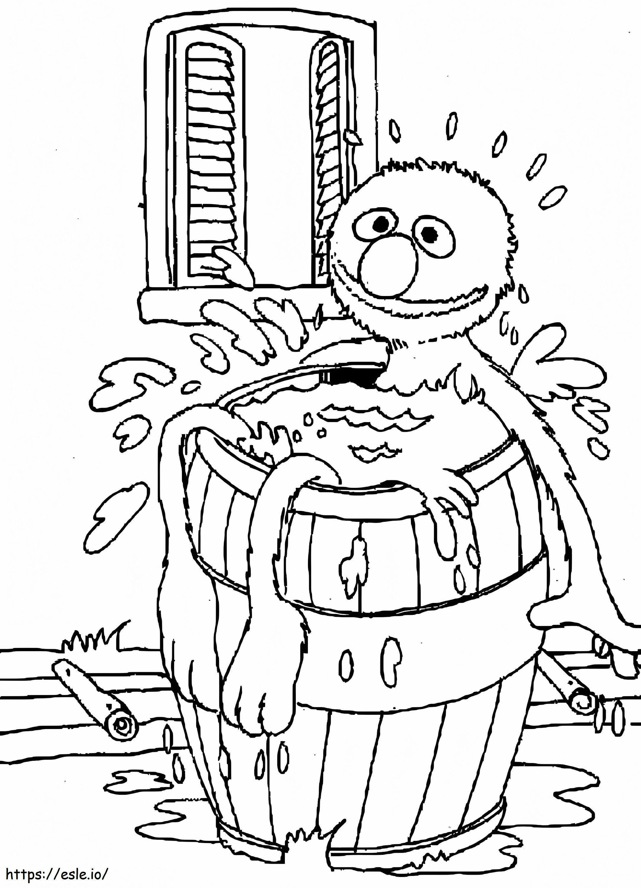 Coloriage Grover dans un baril d'eau à imprimer dessin