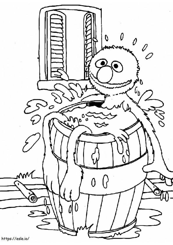 Coloriage Grover dans un baril d'eau à imprimer dessin
