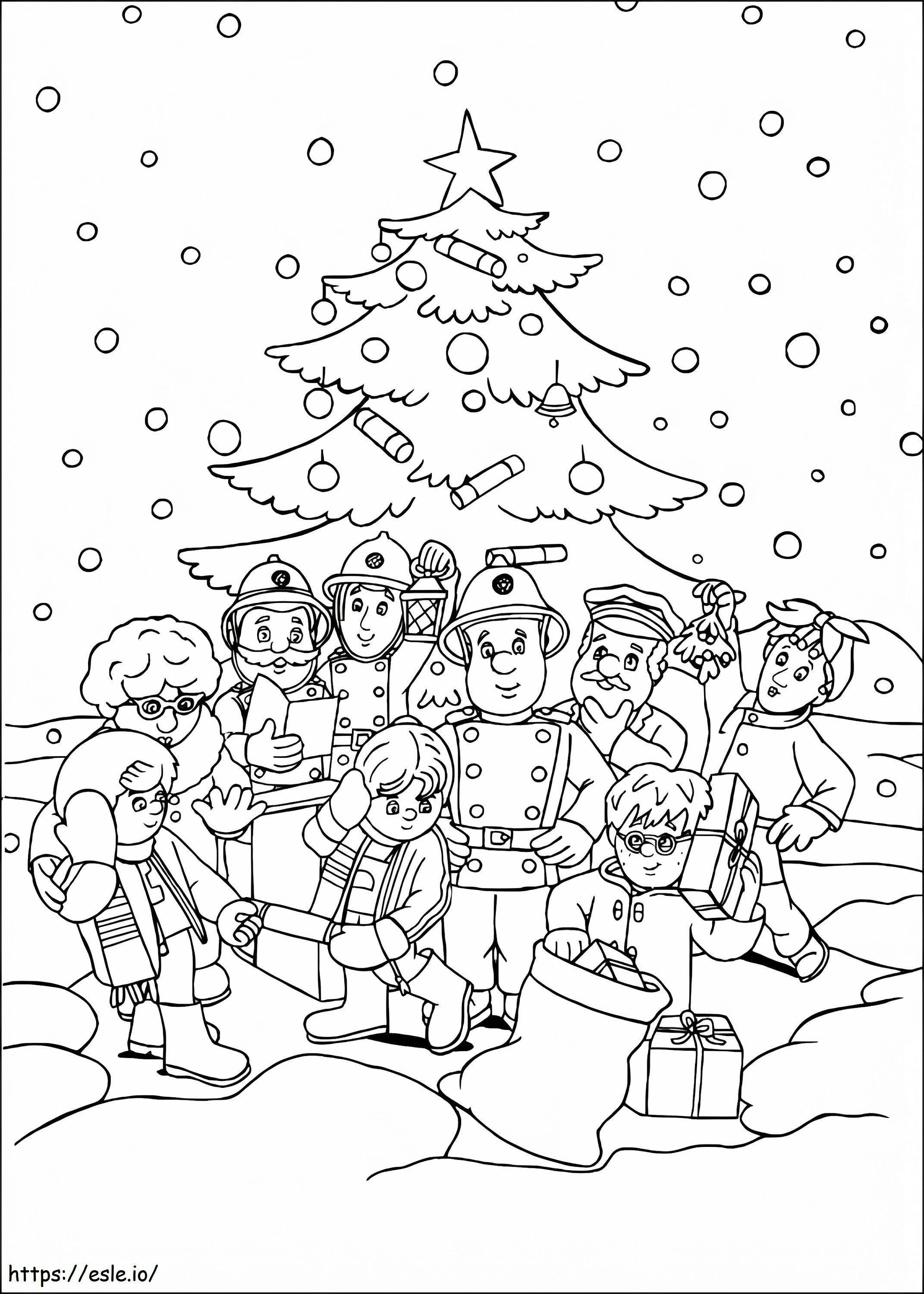 Fireman Sam And His Teammates In Winter coloring page