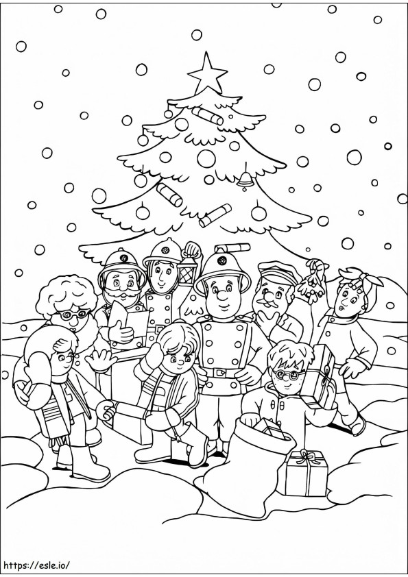 Bombeiro Sam e seus companheiros de equipe no inverno para colorir