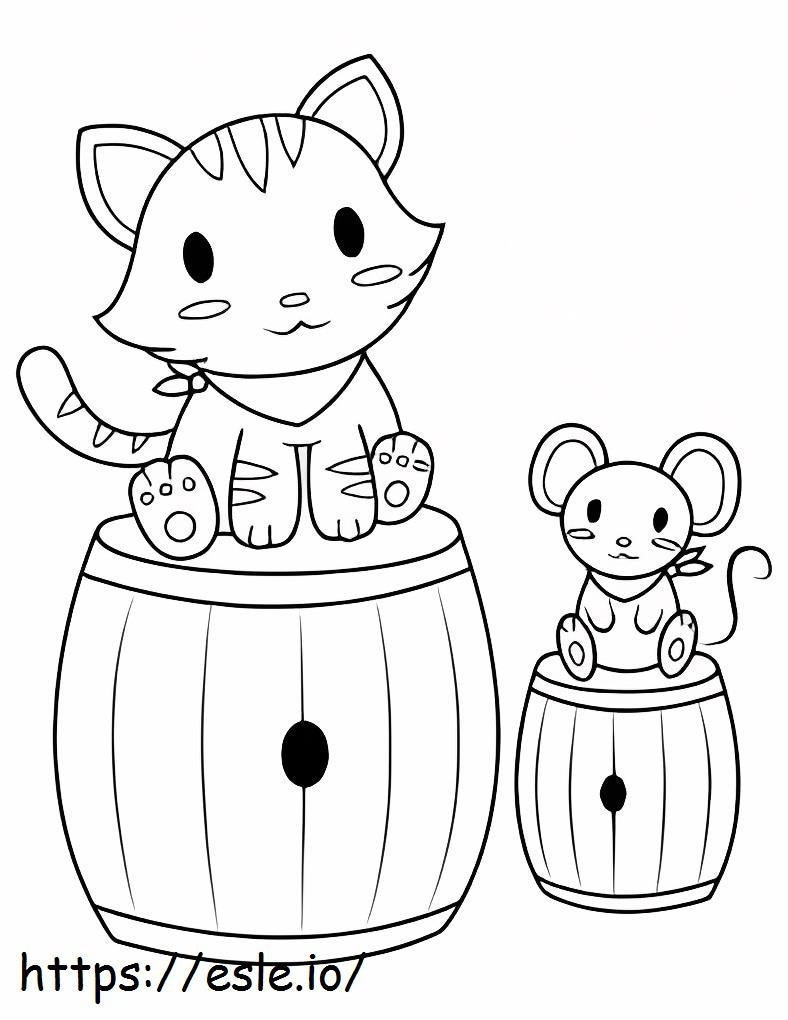 ratón y gato para colorear