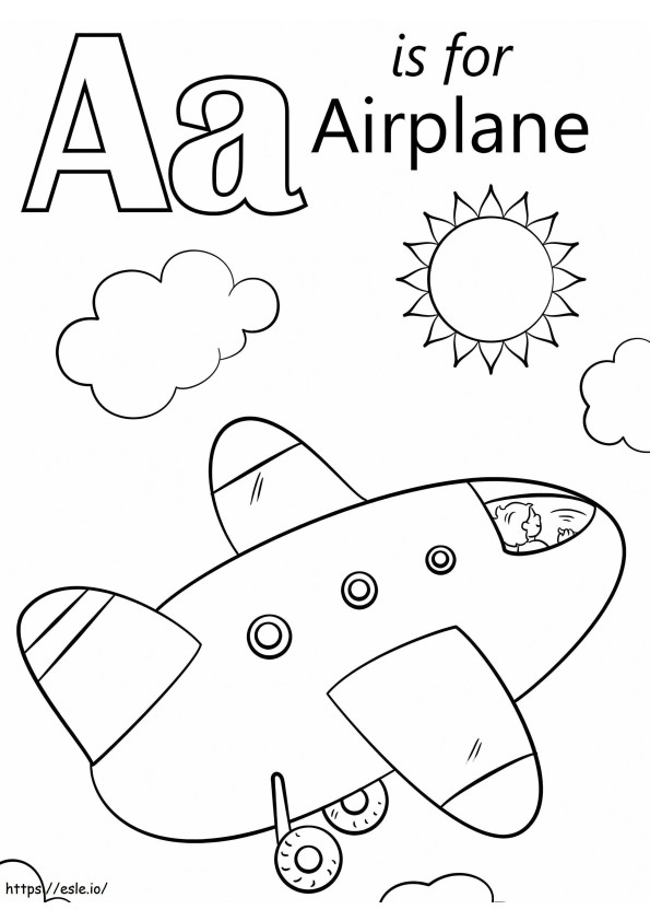 Avião Letra A para colorir