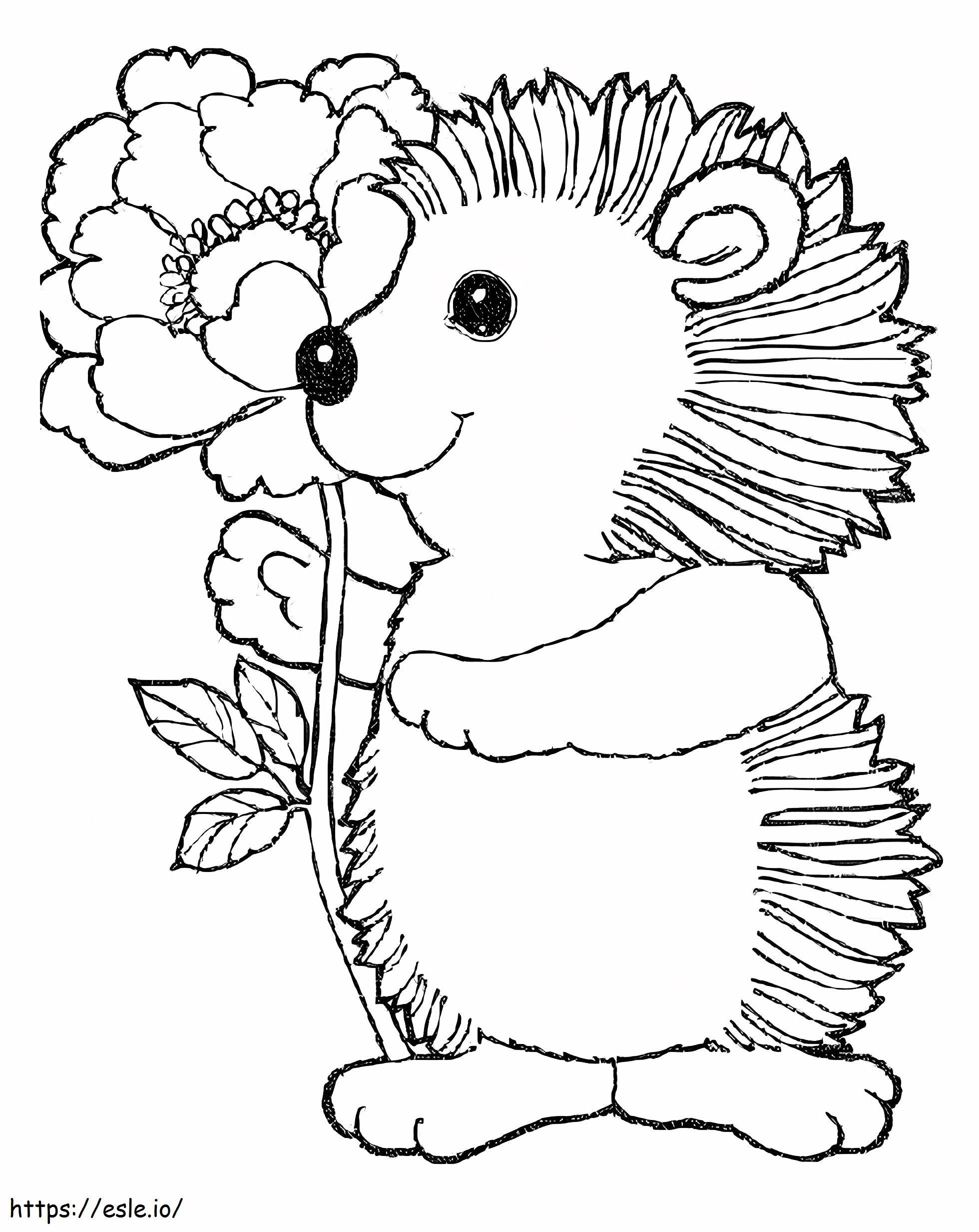Ouriço segurando flor para colorir