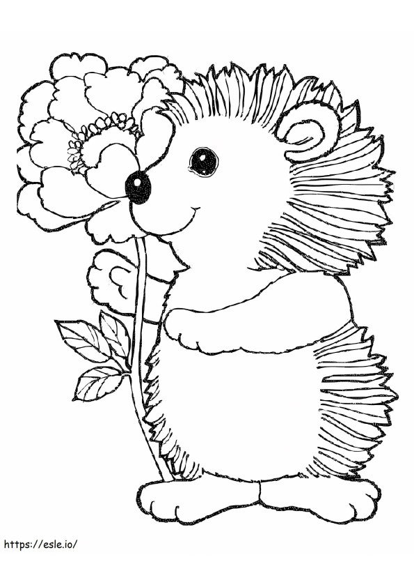 Hedgehog Holding Flower coloring page