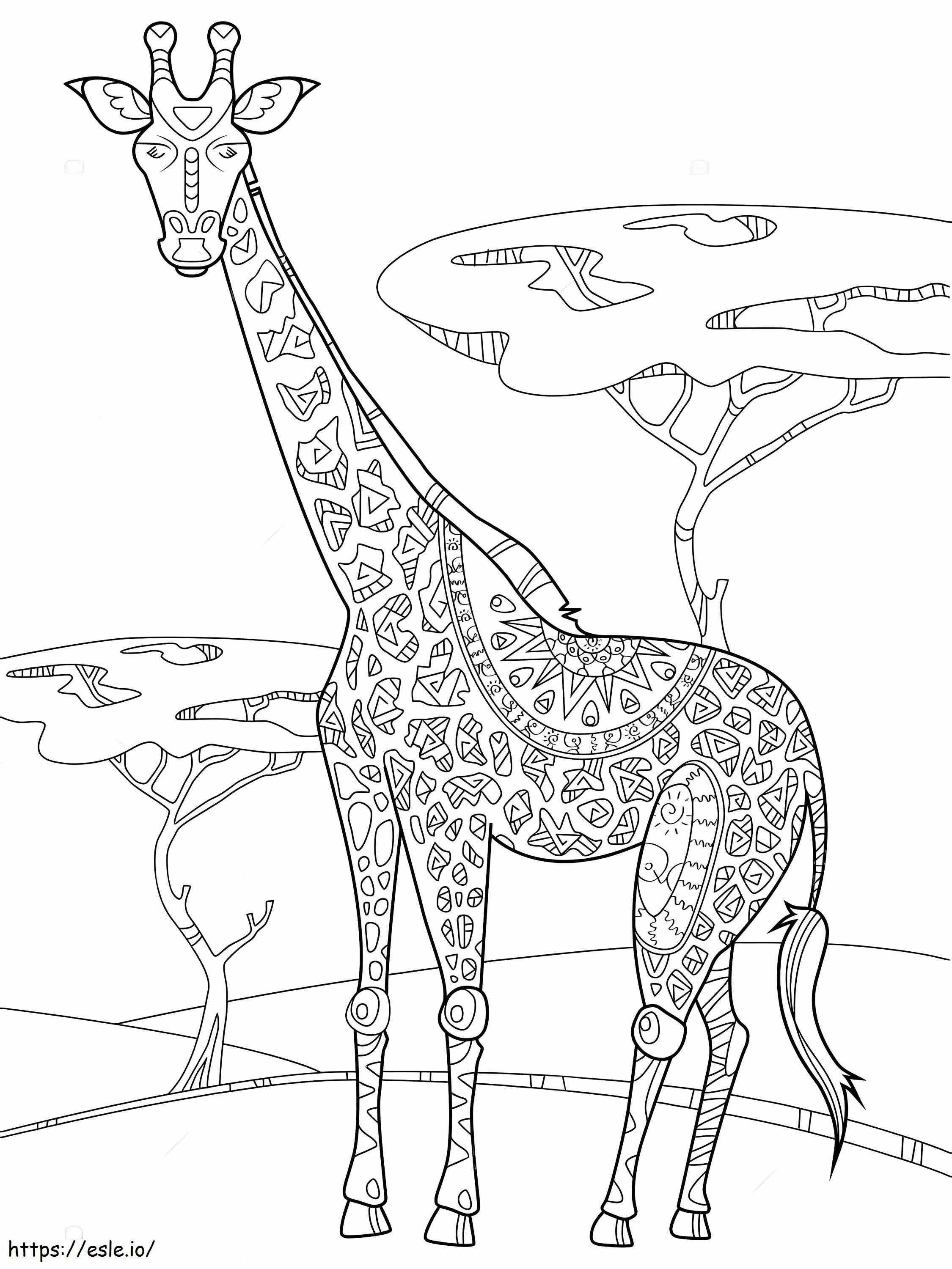 Coloriage Girafe debout dans le pré à imprimer dessin