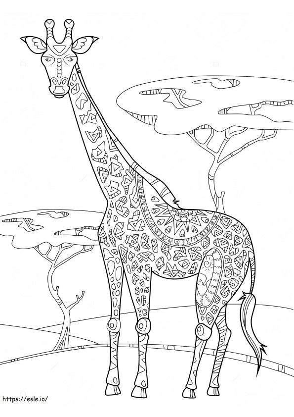 Giraffa in piedi nel prato da colorare