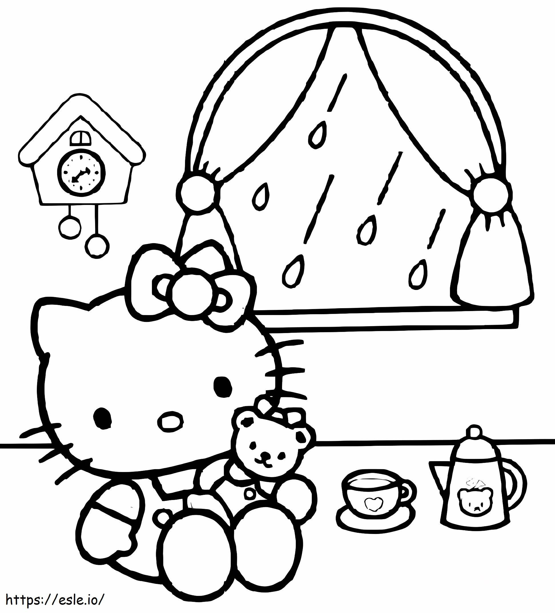 Hello Kitty kotona värityskuva