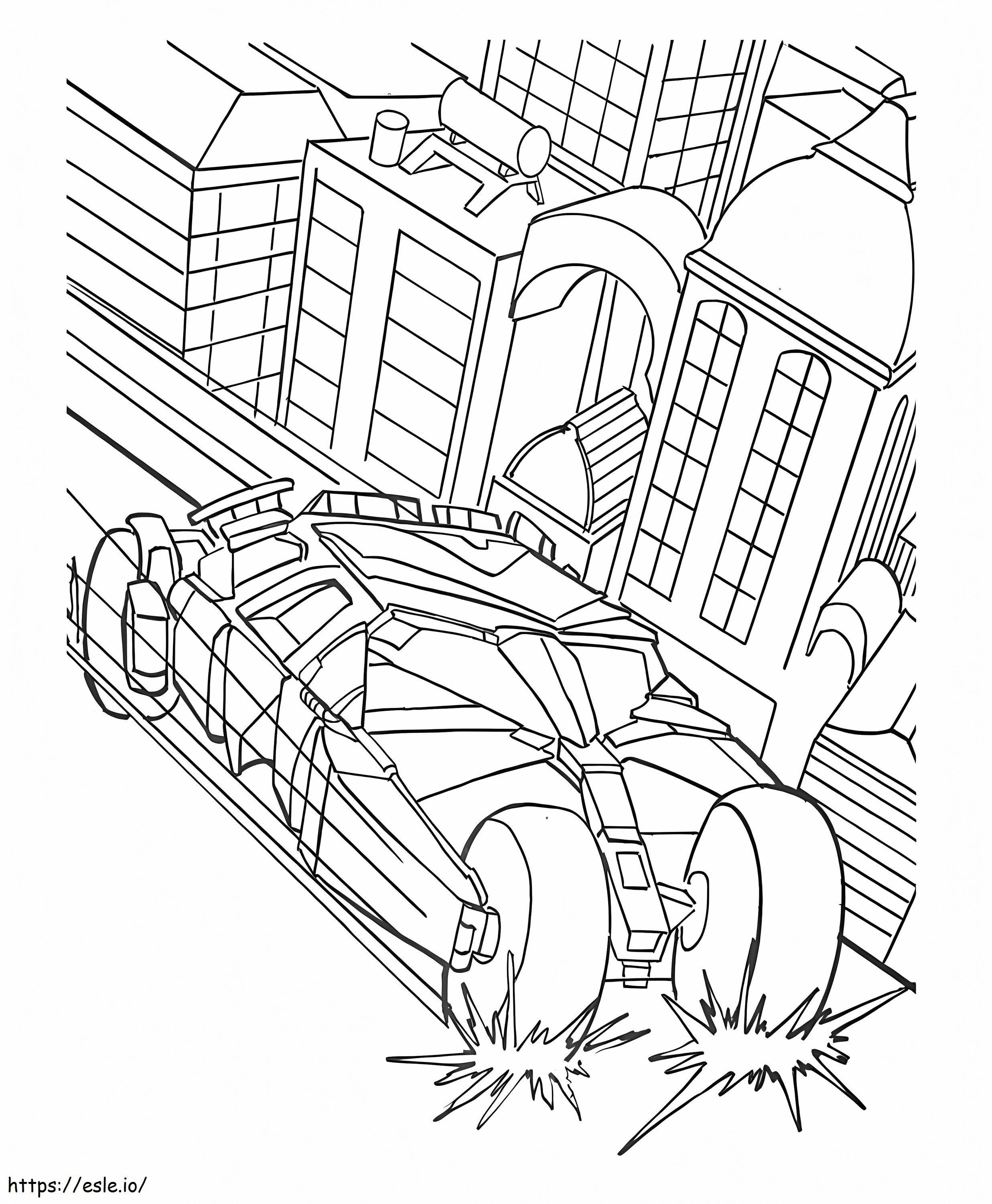 Coloriage Batmobile dans la ville à imprimer dessin
